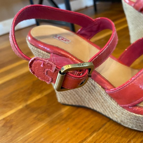 UGG Australia Hot Pink Jackilyn Leather Platform Espadrille Sandals Size 7 - Picture 3 of 11